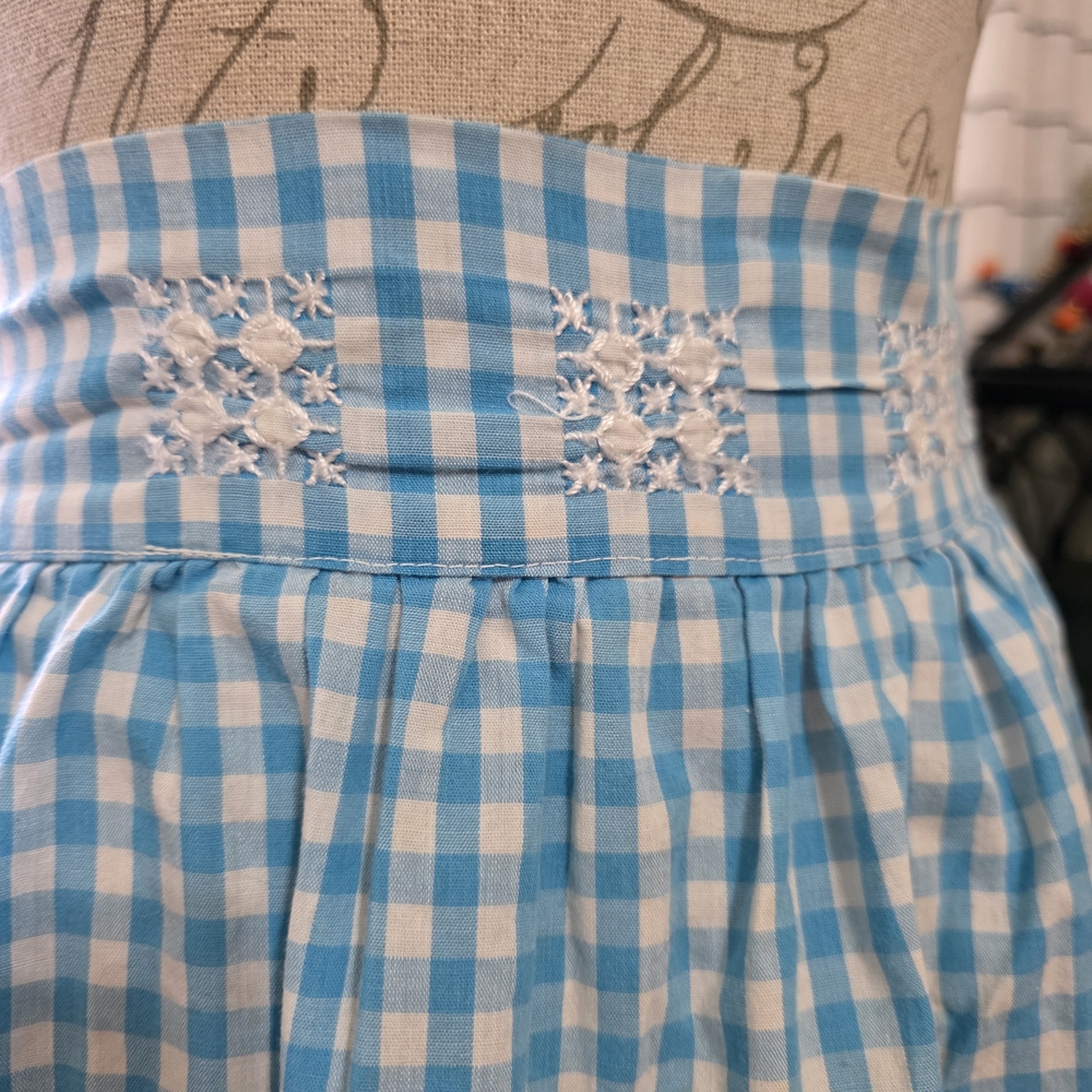 Vintage Blue Gingham Handmade Chicken Scratch Stritched Apron - Picture 2 of 5
